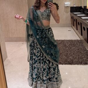 Emerald Green Mirror Work Lehenga